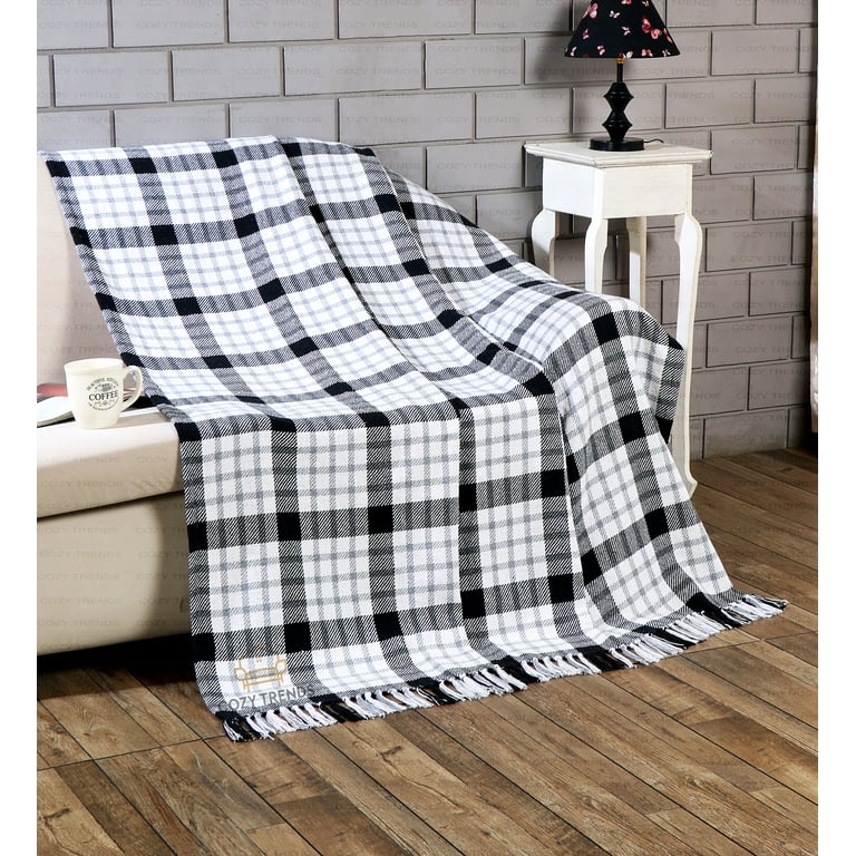 Buffalo Plaid Cotton Throw Blanket for Couch Farmhouse Throw with Check Pattern Soft Woven with Decorative Fringe Lightweight for Bed Sofa Chair Office Outdoor 50 x 60 in. Walmart
