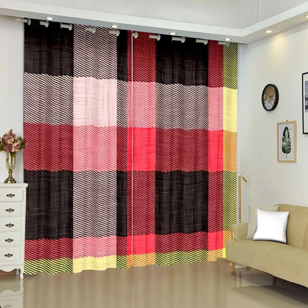 Buffalo Plaid Curtain Woven Linen Texture Farmhouse Polyester Pongee