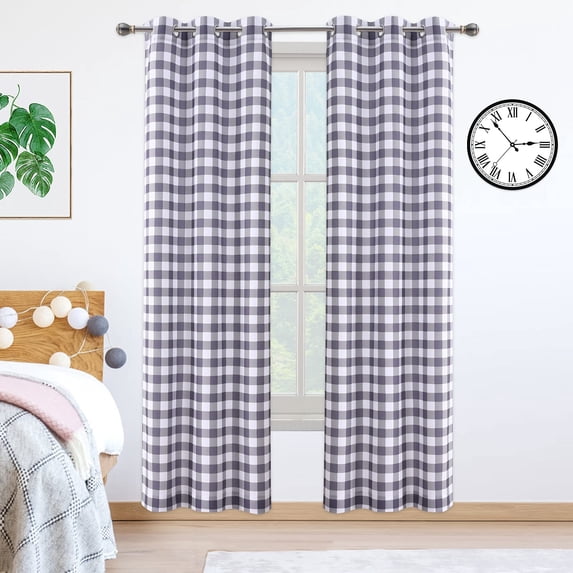 Buffalo Plaid Curtains, Farmhouse Buffalo Check Textured Grommet Window Curtain Panels,Gingham Light Filtering Window Drapes Rod Pocket Curtains for Living Room,W37 x L63 Inches,2 Panels