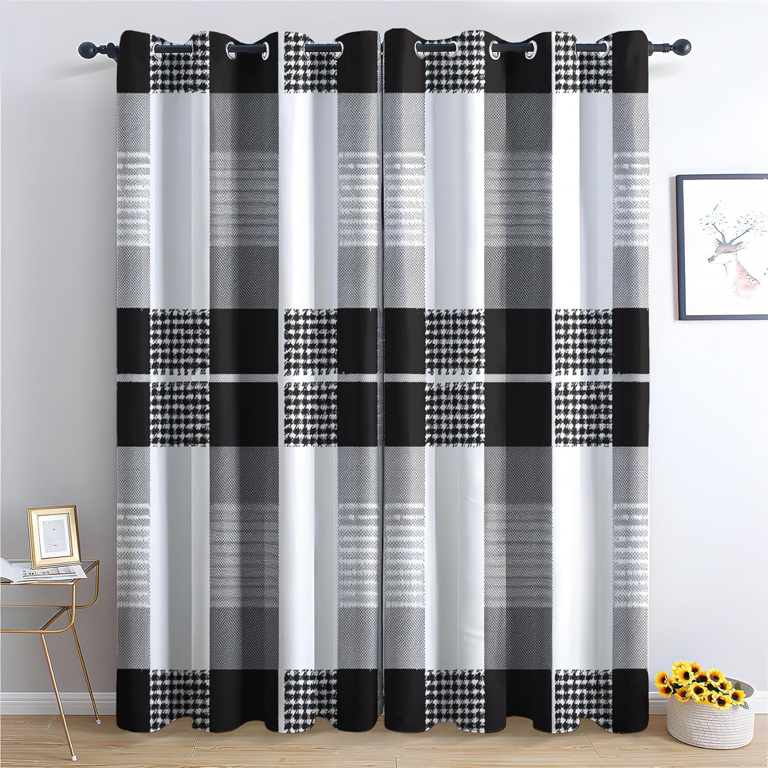 Buffalo Plaid Curtains, Gingham Blackout Curtains, Black White Curtains ...