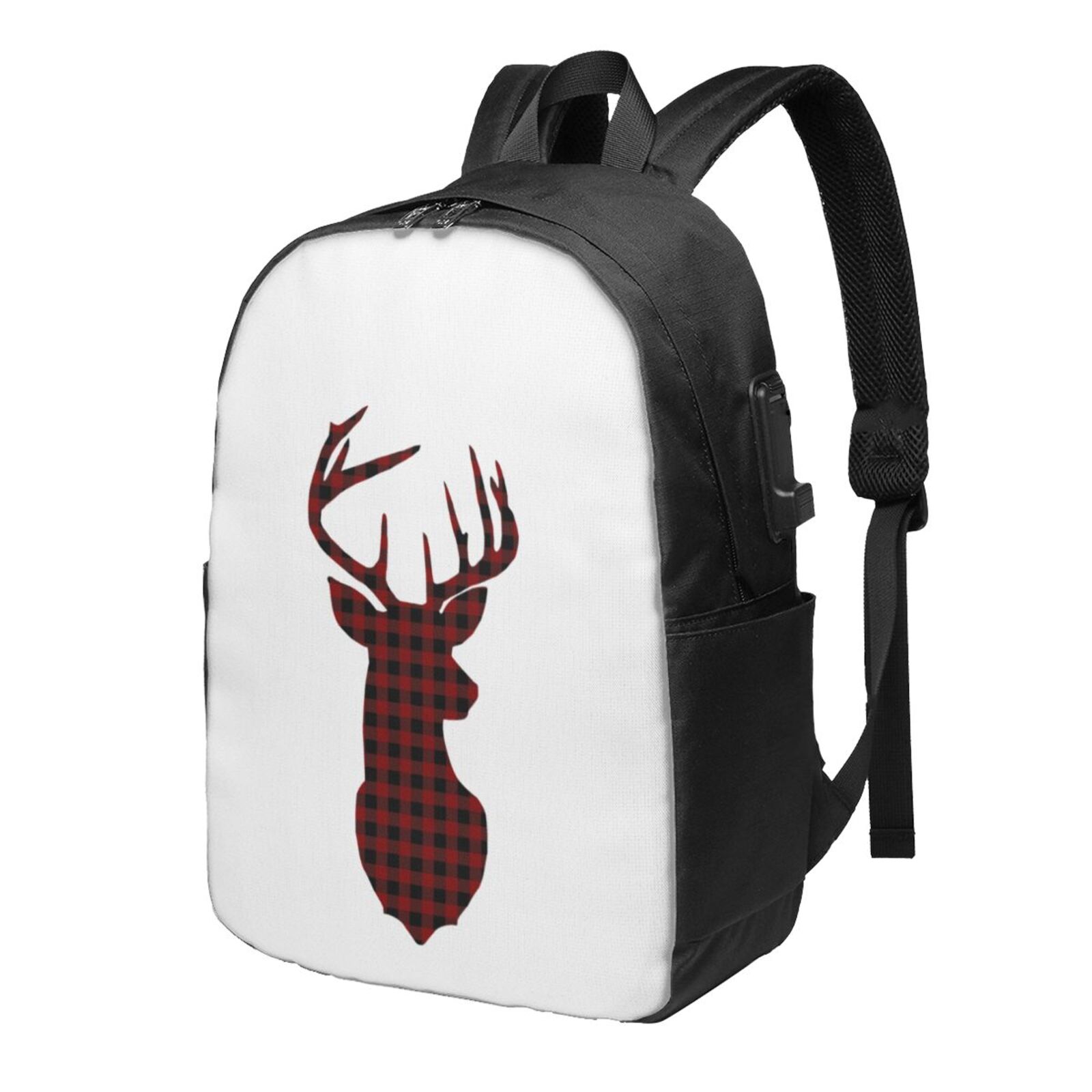 Buffalo Plaid Deer Backpack Lightweight Laptop Backpack Daypack for