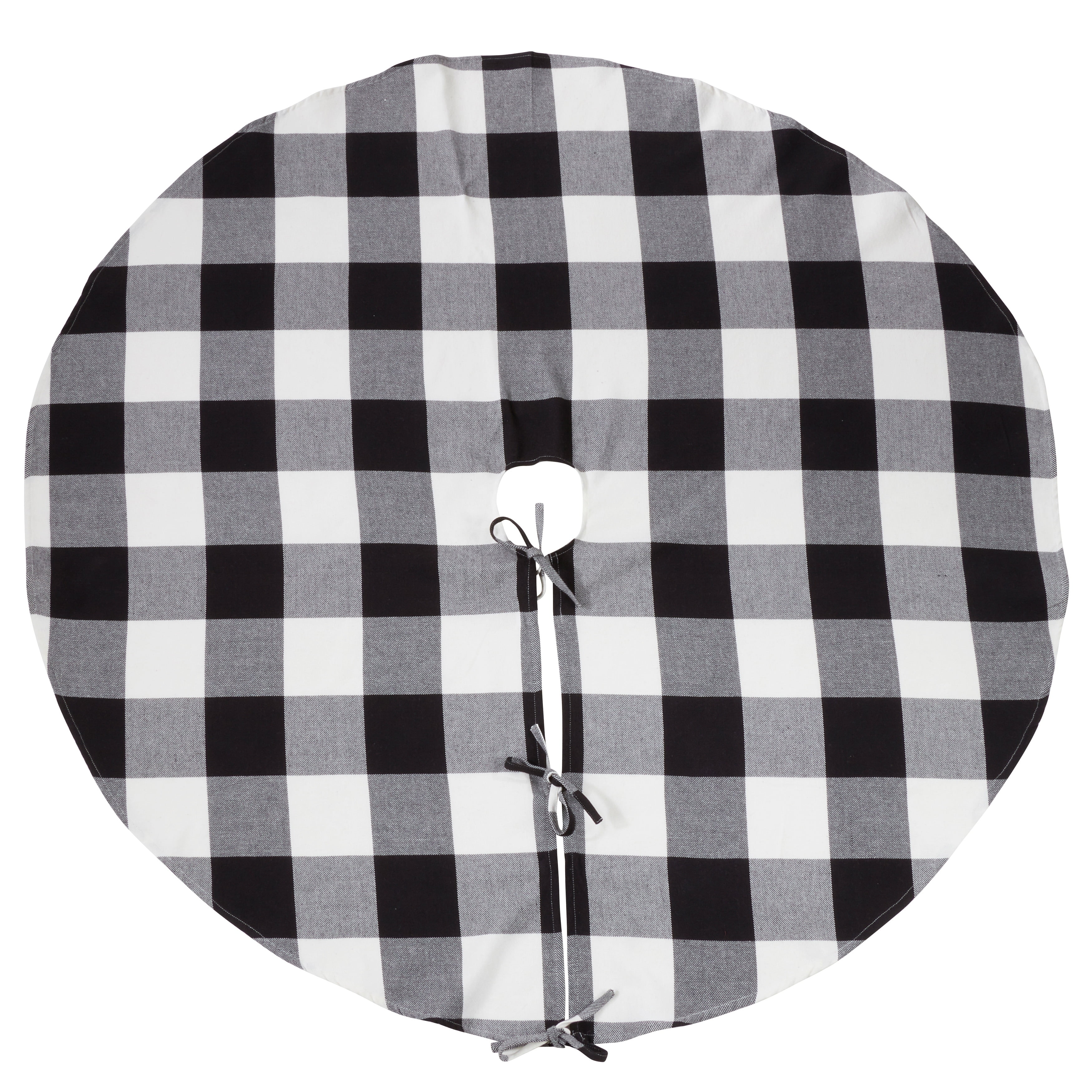 Buffalo Plaid Black and Gray Cotton Christmas Tree Skirt 72"