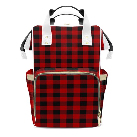 Buffalo Plaid Diaper Backpack – Large Capacity, Insulated Baby Bottle Pocket, Multifunctional Mommy Bag for Boys & Girls