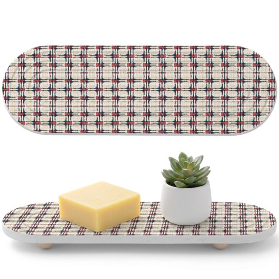 Buffalo Plaid Diatomaceous Earth Coasters, Retro Red Black Linen Pattern Water Absorbent Diatomite Coaster, Bathroom Tray Stone Dish Drying Mat Kitchen Sink Tray 12x4in
