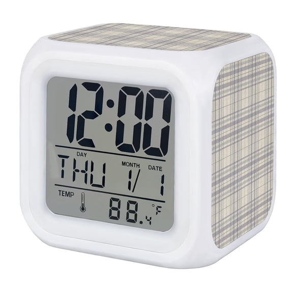 Buffalo Plaid Digital Alarm Clock for Bedrooms,Smart LED Alarm Clock with 7 Color Changing Night Light,Lavender Lilac Farmhouse Gingham Striped Silent Wake Up Clocks for Sleep Study Cooking 3.2"x3.2"