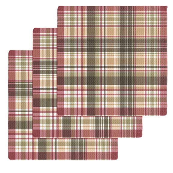 Buffalo Plaid Dish Towels Set, Waffle Weave Kitchen Towels 3 Pieces, Modern Farmhouse Colorful Checkered Microfiber Hair Face Bath Tea Towel Absorbent Quick Drying Cleaning Dish Cloths, 12"x12"