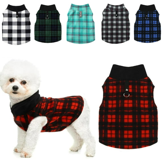 Buffalo Plaid Dog Sweaters with Leash Ring, Soft Fleece Vest Dog Pullover Warm Jacket, Pet Dog Clothes, Winter Dog Outfits for Small Puppy Cat Pets