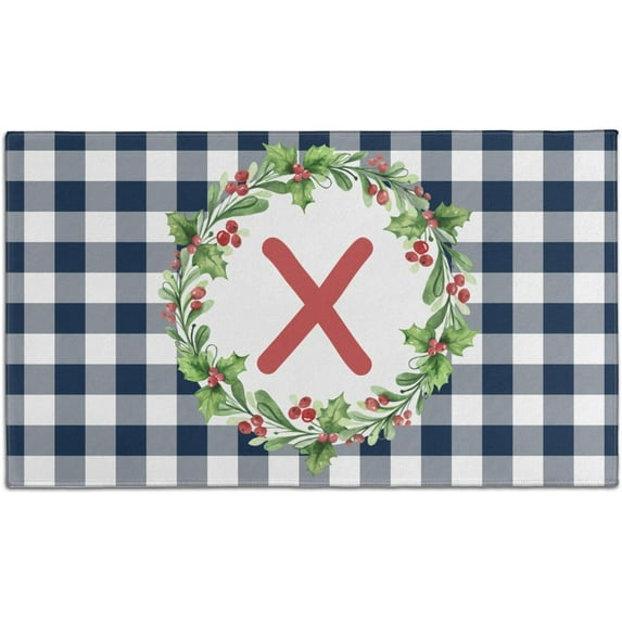Buffalo Plaid Doormat Non-Slip Absorbent Resist Dirt Wreath Front Door Mat Machine Washable Letter X Welcome Mats Outdoor Inside Floor Rugs for Entryway 30" X 17"