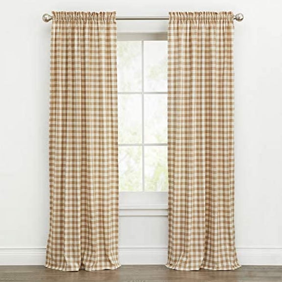 Buffalo Plaid Drapes, Classic Country Plaid Gingham Checkered Design, Decor, Window Curtain Treatments 42" x 63" Single Panel, Taupe