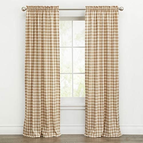 Buffalo Plaid Drapes, Classic Country Plaid Gingham Checkered Design, Decor, Window Curtain Treatments 42" x 63" Single Panel, Taupe