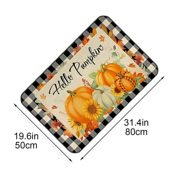 Buffalo Plaid Fall Pumpkin Kitchen Rugs Mat, Washable Non-Slip Plaid Thanksgiving Floor Mats for in Front of Sink Kitchen Decor for Dining Room, Laundry