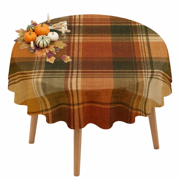 Buffalo Plaid Fall Round Tablecloth 60 Inch - Waterproof Fabric Table ...