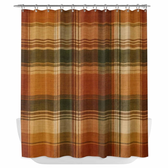 Buffalo Plaid Fall Shower Curtain - Water Repellent Fabric Shower Curtains Washable, Thanksgiving Orange Brown Autumn Harvest Decorative Polyester Cloth Bathroom Curtains Modern Bath Decor 72"x72"