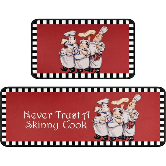 Buffalo Plaid Fat Chef Kitchen Rugs and Mats Set 2 Pieces - 17x47+17x30 - Non Skid and Washable Anti Fatigue Mats for Kitchen Floor - Cushioned Runner Rugs Kitchen Mats for Standing