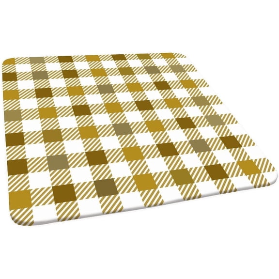 Buffalo Plaid Fitted Polyester Tablecloths Square, Gold White Lattice Elastic Edge Decorative Table Cover, Oil & Dust Proof Washable Table Cover for Garden Patio Picnic Use, Fits 34"x34" Table
