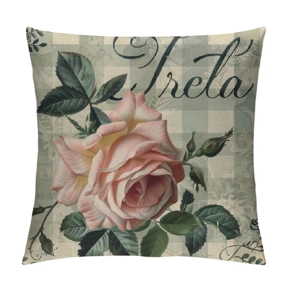 Buffalo Plaid Flower Eucalyptus Leaves Pillow Covers Set of Spring Farmhouse Quotes Decorations Truck Vase Linen Cushion Case Gifts for Home Decor (Pink)