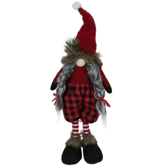 Northlight Buffalo Plaid Girl Gnome with Pigtails Christmas Figure - 17" - Red and Black
