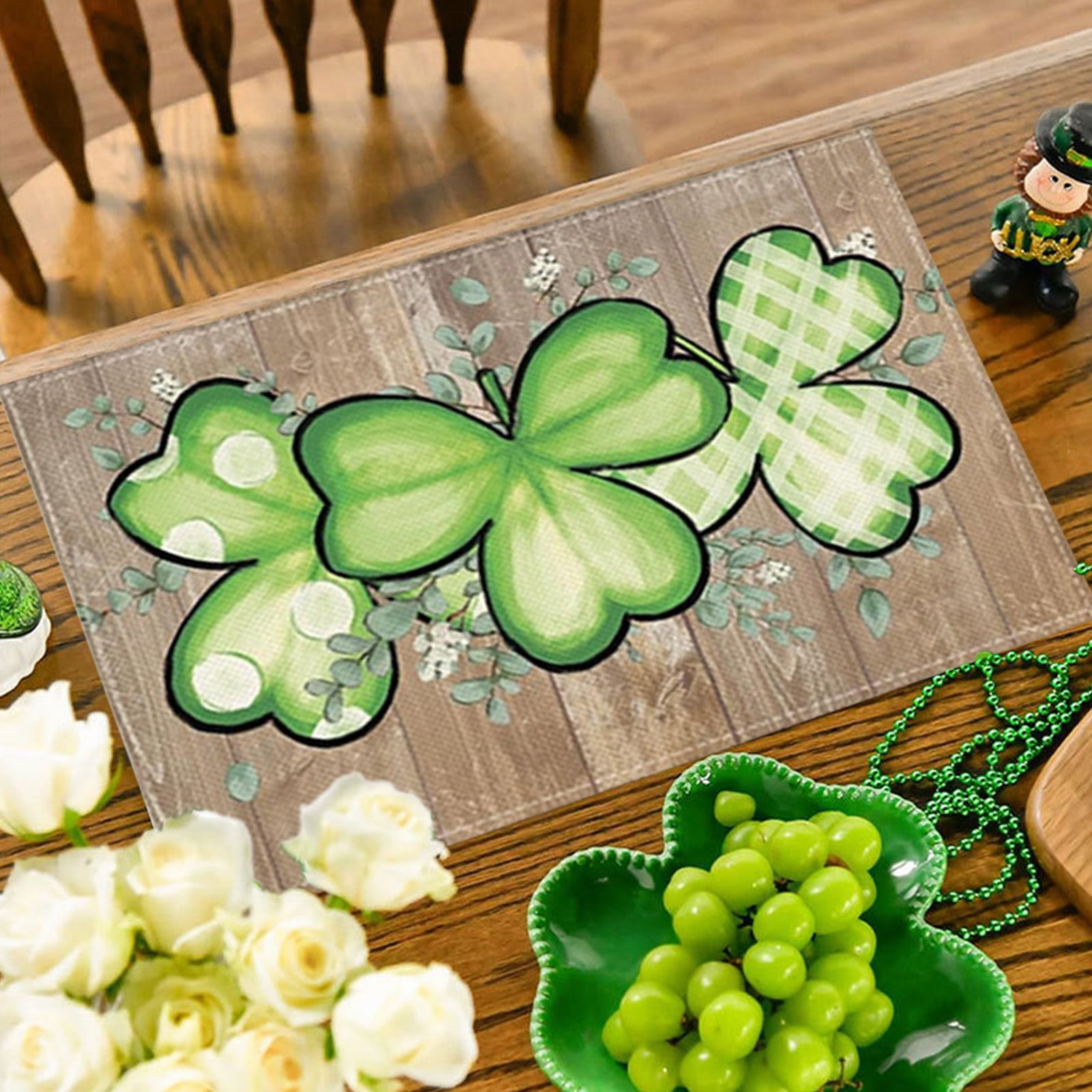 OWENIE St. Patrick's Day Table Placemat Green Clover Lucky Decor Dinner Party De