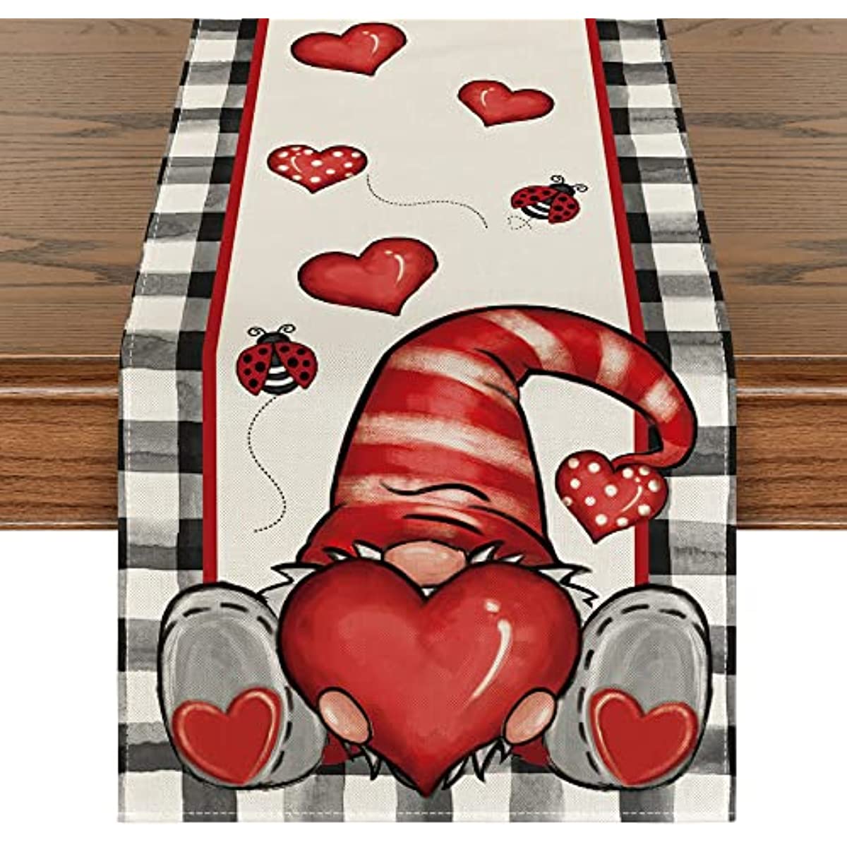 Buffalo Plaid Gnome Valentine's Day Table Runner Holiday Kitchen Dining ...