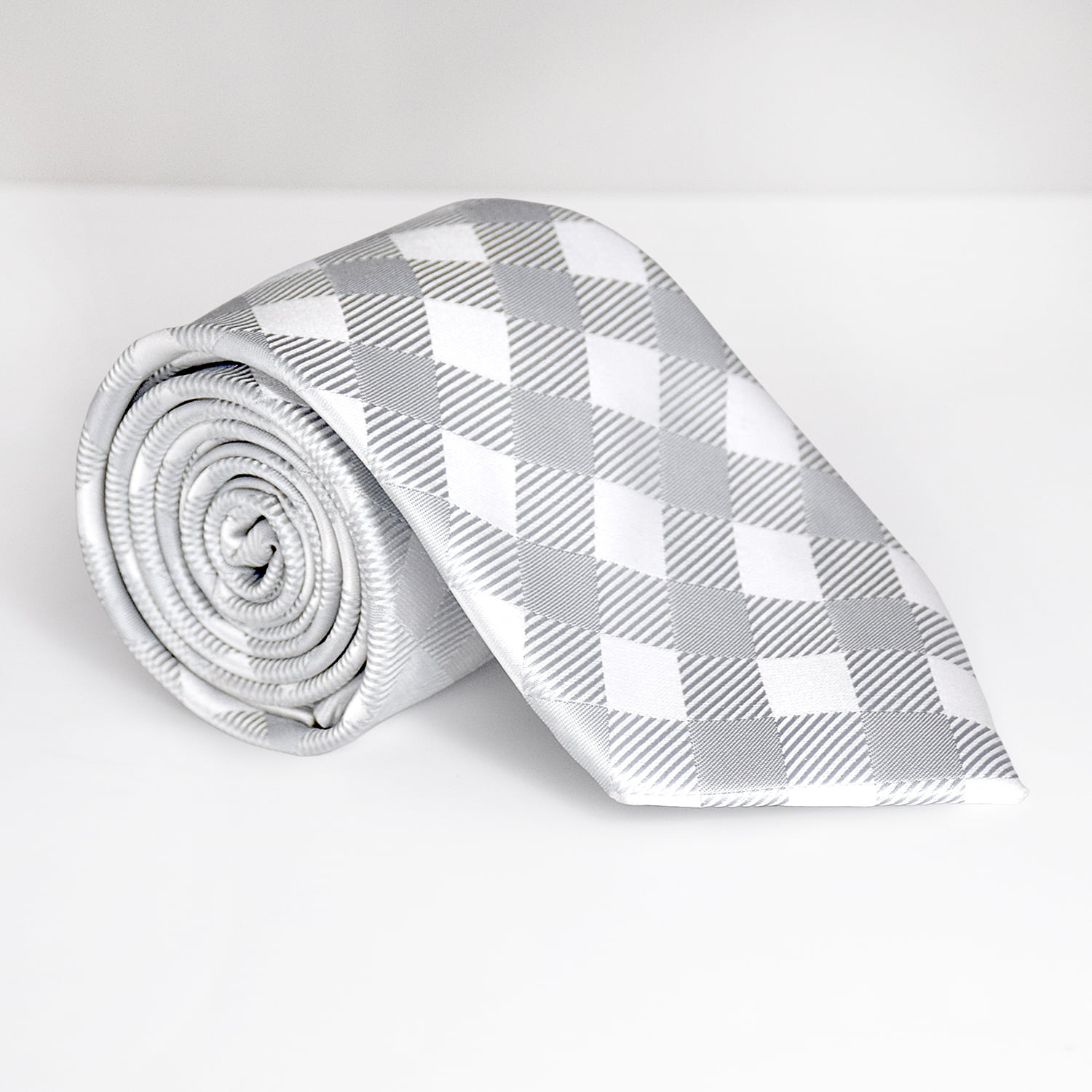 RINGMASTERS Buffalo Plaid Gray and White Men's Microfiber Necktie by Lifebeats