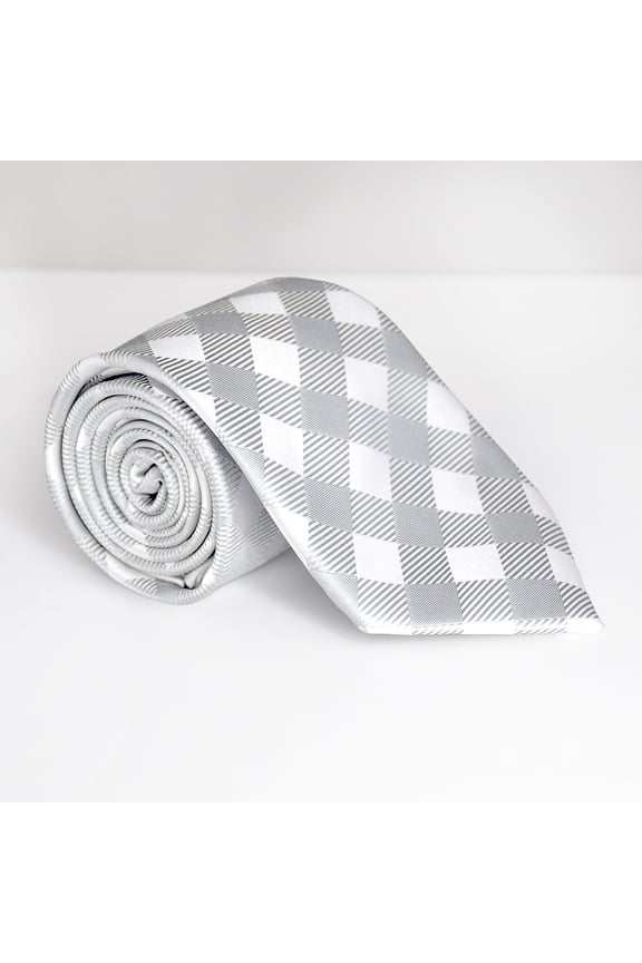 Buffalo Plaid Gray and White Men's Microfiber Necktie by Lifebeats
