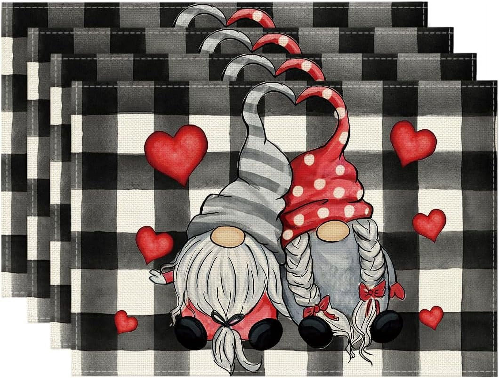 Buffalo Plaid Hearts Gnomes Love Valentine''s Day Placemats Set of 4 ...