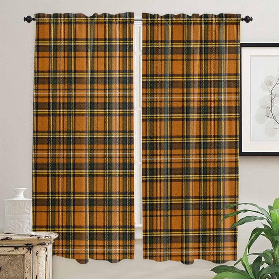 Buffalo Plaid Kitchen Curtain for Berdoom Living Room Cafe 72 Inch Length, Christmas Brown Green Checkered Farmhouse Grid Tiers Curtains Light Filtering Drapes Window Treatment 2 Panels 52"Wx72"L