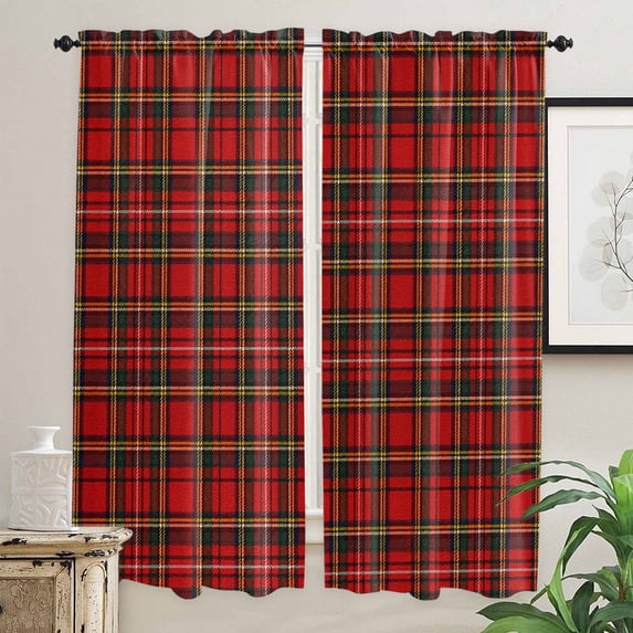 Buffalo Plaid Kitchen Curtain for Berdoom Living Room Cafe 72 Inch Length, Christmas Red Green Checkered Farmhouse Check Tiers Curtains Light Filtering Drapes Window Treatment 2 Panels 52"Wx72"L