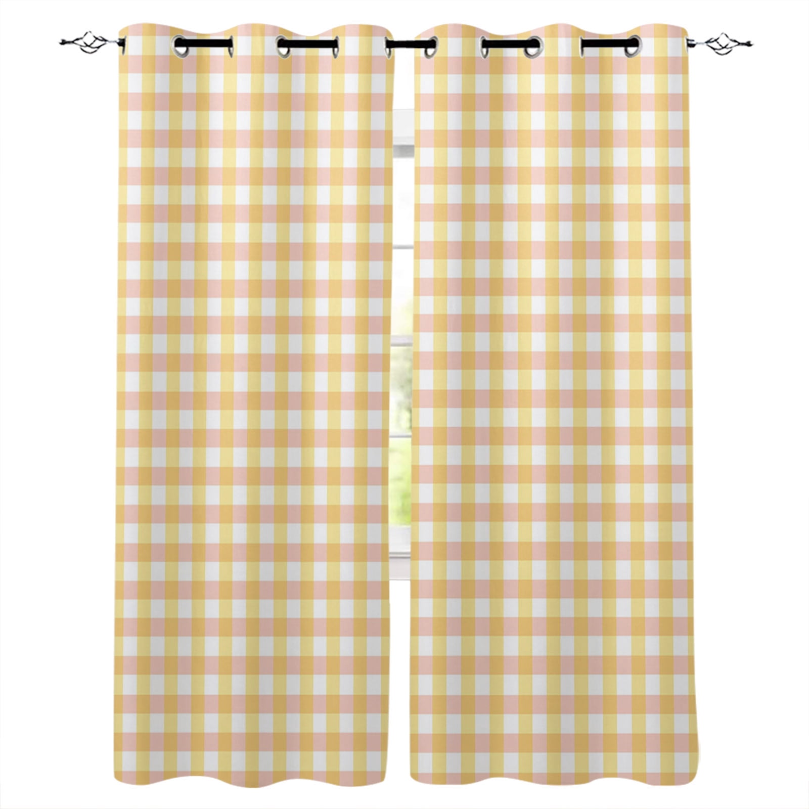 Buffalo Plaid Kitchen Curtains Farmhouse Yellow Checkered Vintage ...