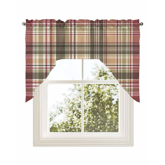 Buffalo Plaid Kitchen Curtains Swag Valance for Windows/Bathroom/Cafe, Modern Farmhouse Colorful Checkered Rod Pocket Drape Panel Swag Curtains Valance for Bedroom/Living Room 56"x36"