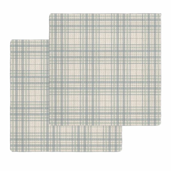 Buffalo Plaid Kitchen Dish Towels for Drying Dishes Set of 2, Slate Blue Grey Farmhouse Gingham Striped Waffle Weave Microfiber Hand Tea Bathroom Towels Quick Dry & Absorbent Towel 12x12