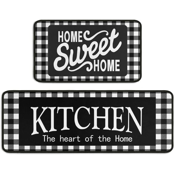 Buffalo Plaid Kitchen Mats for Floor Set of 2,Anti Fatigue Mats for Kitchen Floor, Comfort Standing Kitchen Rugs and Mat, Non-Slip Cushioned Anti Fatigue Rug,17x30+17x47 Inch