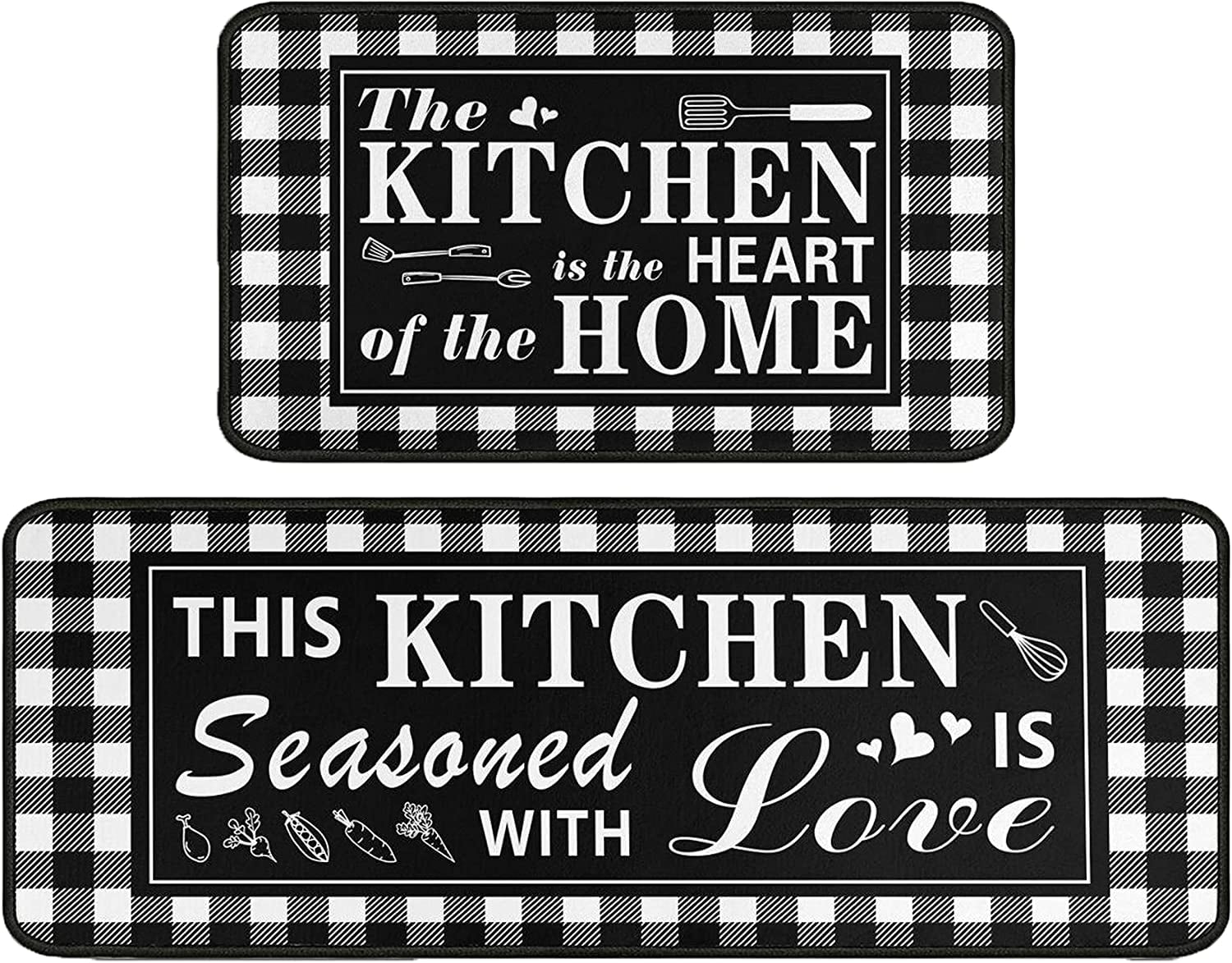 Buffalo Plaid Kitchen Rug 2 Pieces Set, Washable NonSlip Kitchen Sink