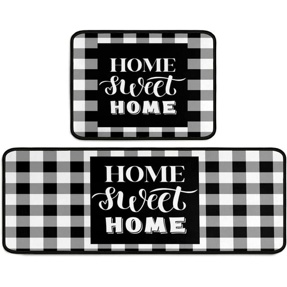 Buffalo Plaid Kitchen Rugs Decor Set of 2s Set Black and White Kitchen Mat Washable Runner Rug17"x47"+17"x23"