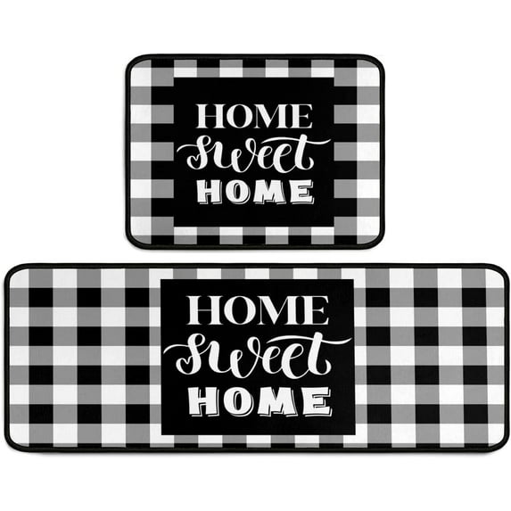 Buffalo Plaid Kitchen Rugs Decor Set of 2s Set Black and White Kitchen Mat Washable Runner Rug17"x47"+17"x23"