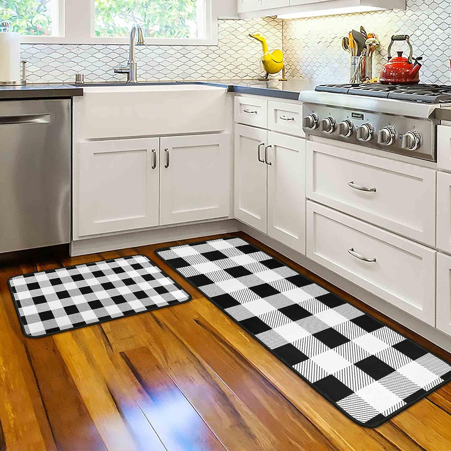 Buffalo Plaid Kitchen Rugs and Mats Non-Slip, Washable, Absorbent Stain ...