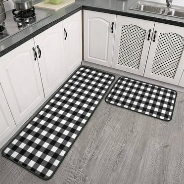 Buffalo Plaid Kitchen Rugs Set Sweet Home Farmhouse Decor Kitchen Mat Black and White Rug, Water Absorb Christmas Kitchen Rug Checkerboard Rug for Kitchen,17"x47"+17" X23"