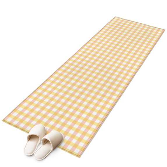Buffalo Plaid Kitchen Runner Rug 2x6 Washable Runners for Hallway Non Slip Farmhouse Yellow Checkered Vintage Rustic Large Area Rug Indoor Carpet for Bathroom Laundry Entryway Bedroom Living Room