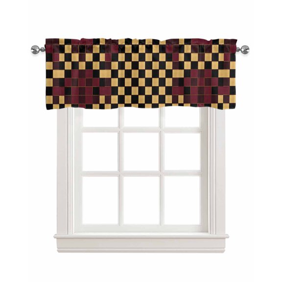 Buffalo Plaid Kitchen Valances for Windows Farmhouse Linen Window Valance Curtain for Living Room Window Treatment Red Black Lattice Vintage Farmhouse Valance Rod Pocket Topper Drape, 42 x 18 Inch