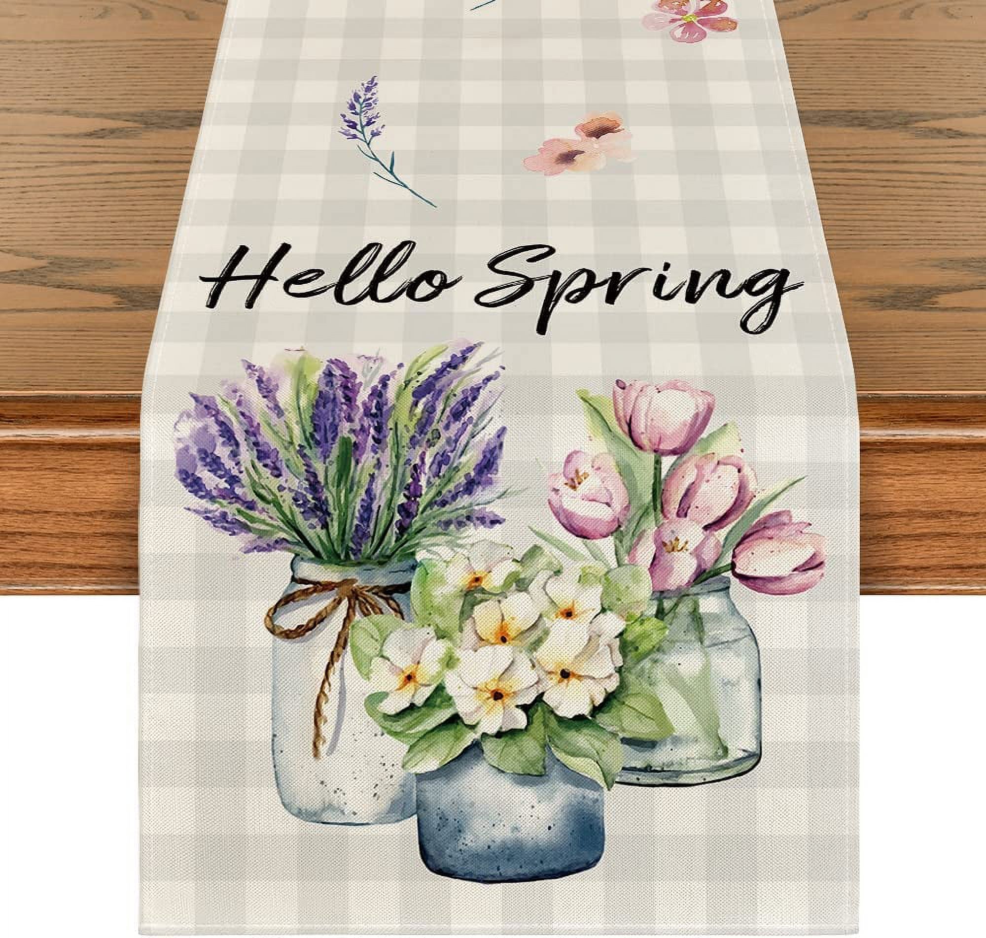 Buffalo Plaid Lavender Vase Hello Spring Table Runner, Easter Summer ...
