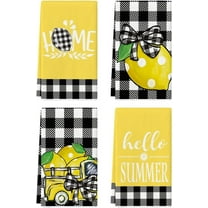 Buffalo Plaid Lemon Home Truck Hello Summer Kitchen Towels Dish Towels, 18x26 Inch Seasonal Decoration Hand Towels Set of 4