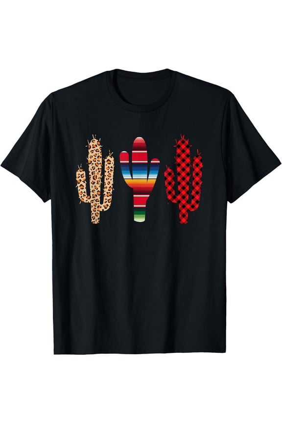 Buffalo Plaid Leopard Serape Cactus Mexican Cinco De Mayo T-Shirt