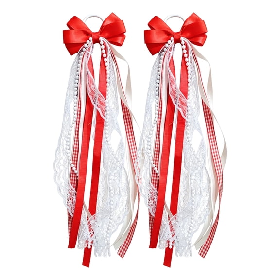 Buffalo Plaid Long Tail Martin Boot Bows, Red Satin Ribbon Boot Bows with Pearl Lace Western Cowboy Combat Shoe Charms Holiday Birthday School Party Decor