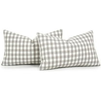 Buffalo Plaid Lumbar Pillow Covers 12x20 Set of 2, Light Grey and White Gingham Check Lumbar Pillows, Outdoor Farmhouse Checkered Pillow Covers for Patio Furniture (No Pillow Inserts)