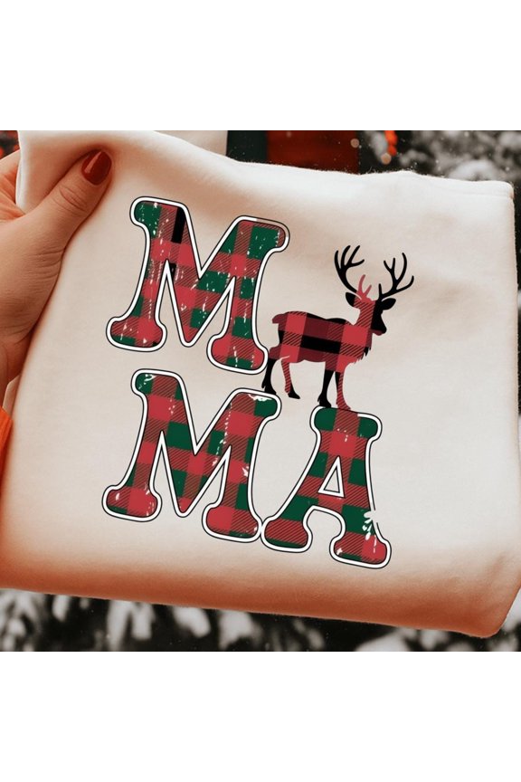 Buffalo Plaid Mama Winter Holiday ,Deer Sublimation Design,Red Green Plaid Mom Print TSHIRT All Size S-5XL
