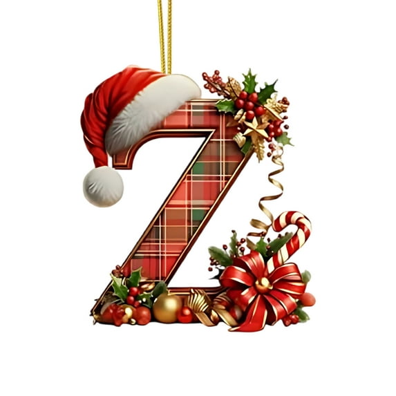 Buffalo Plaid Monogram Christmas Ornament, Flat Acrylic Personalized Initial Christmas Tree Ornament with Santa Hat, Xmas Stocking Tag, Farmhouse Rustic Monogram Decoration - Letter Y