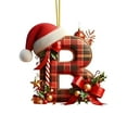 thumbnail image 1 of Buffalo Plaid Monogram Christmas Ornament, Flat Acrylic Personalized Initial Christmas Tree Ornament with Santa Hat, Xmas Stocking Tag, Farmhouse Rustic Monogram Decoration - Letter B, 1 of 5