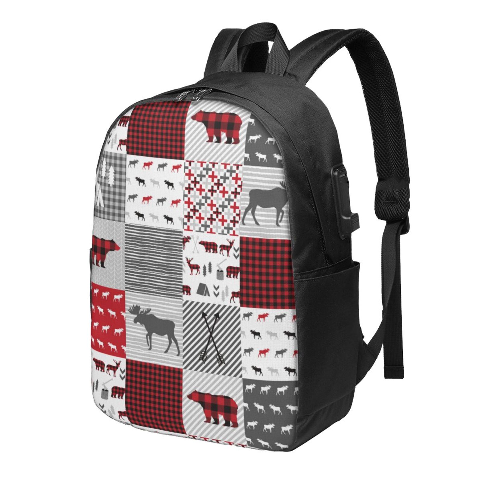 Buffalo Plaid Moose Bear Cabin Camping Backpack Lightweight Laptop