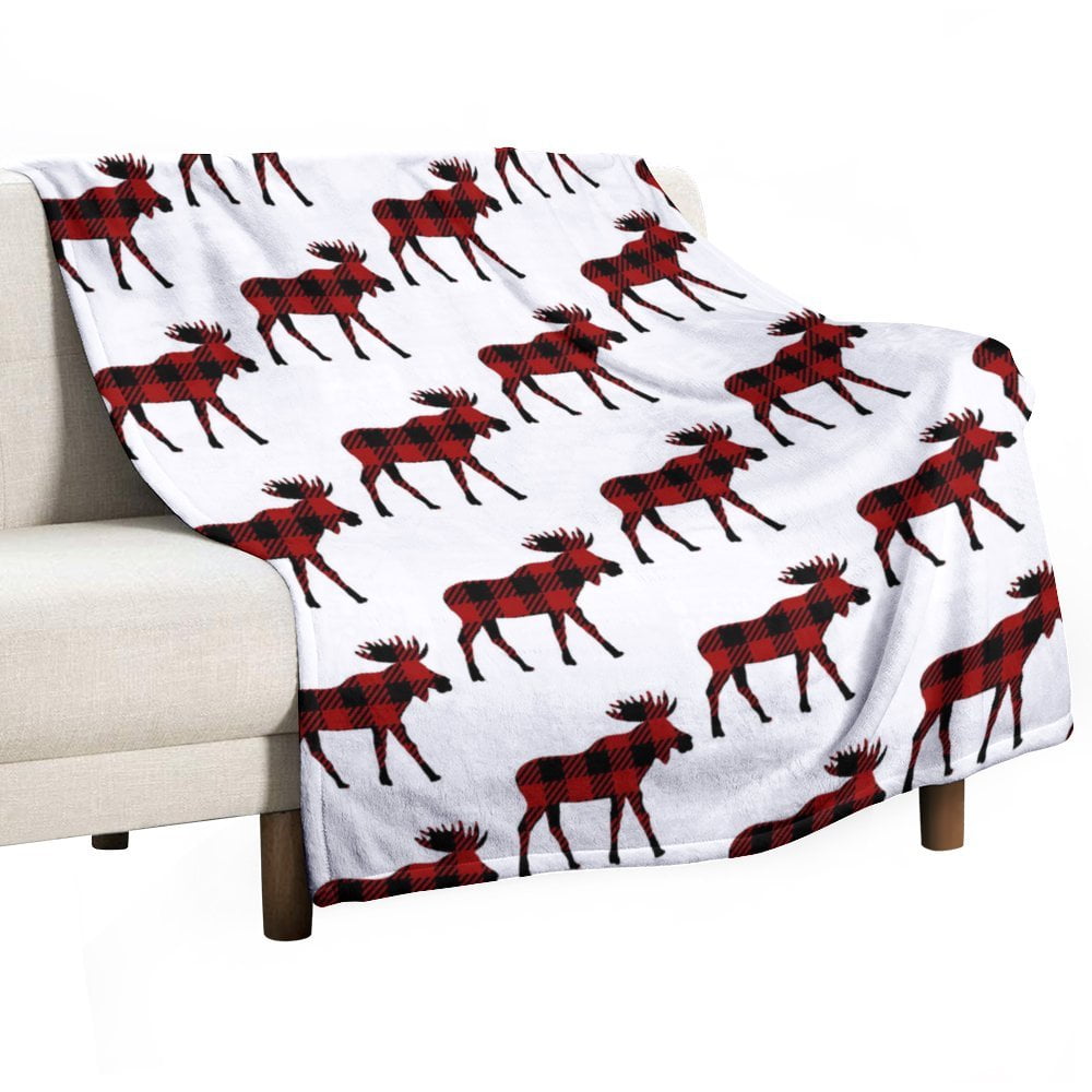 Buffalo Plaid Moose Blanket Plush Fuzzy Throw Blanket Warm Soft Fall Blankets for Bed Couch