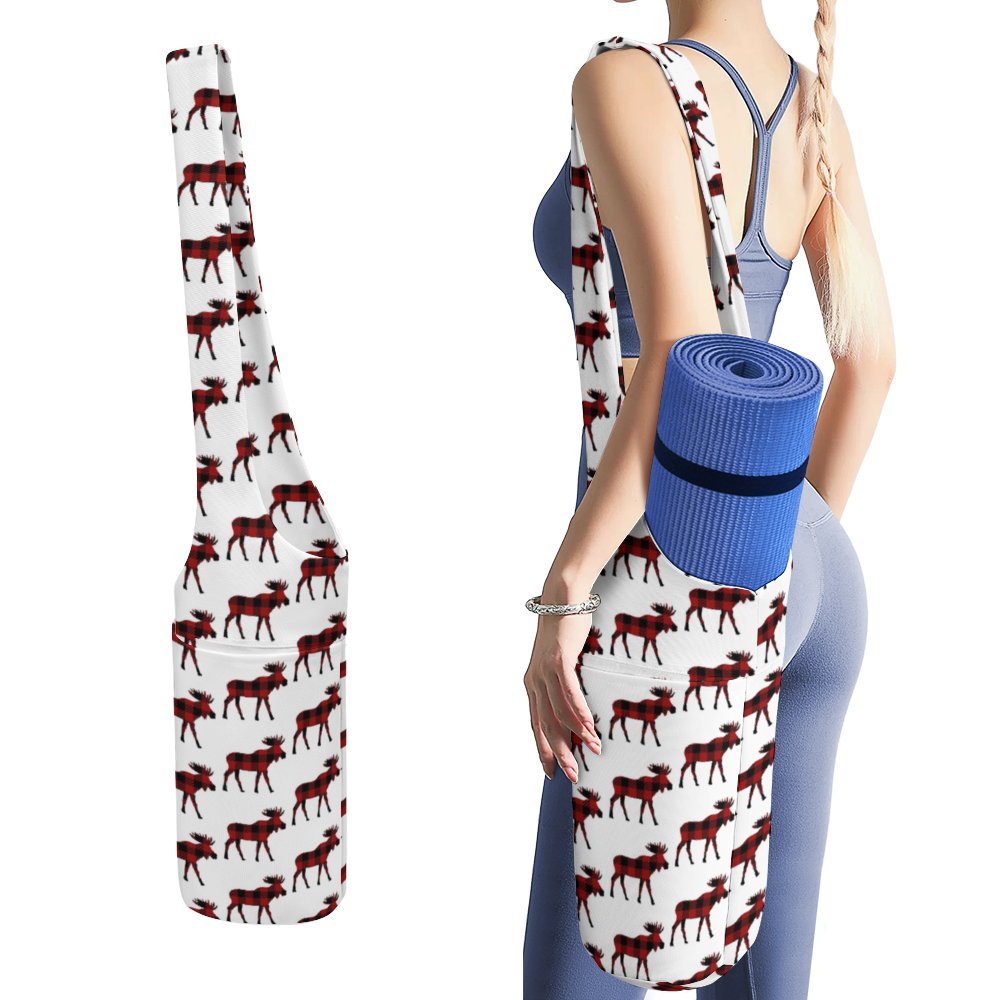 Buffalo Plaid Moose Yoga Mat Bag Large Yoga Bag with Side Pocket Gym